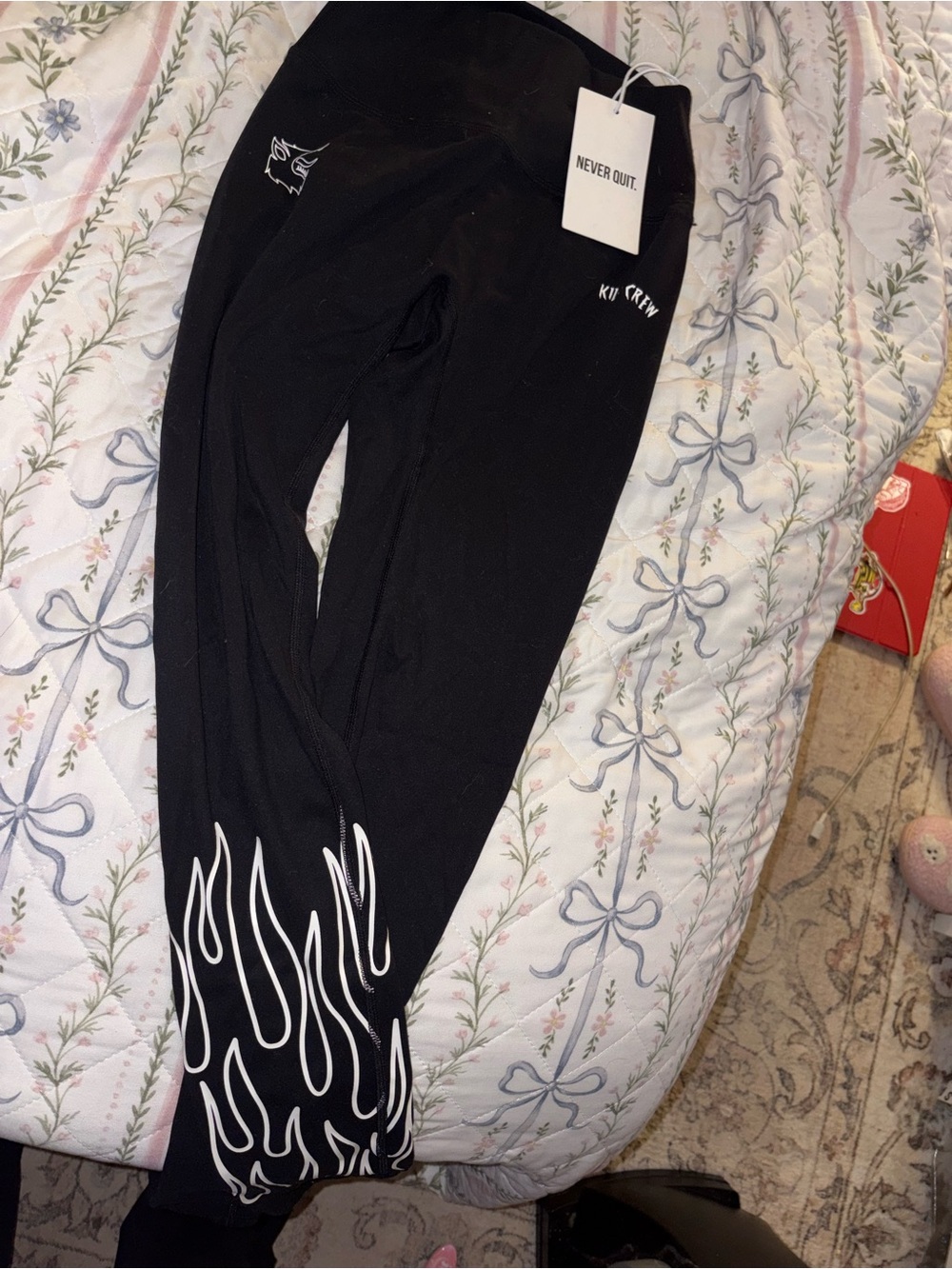 Kill Crew Black Leggings with White Flame Accent
